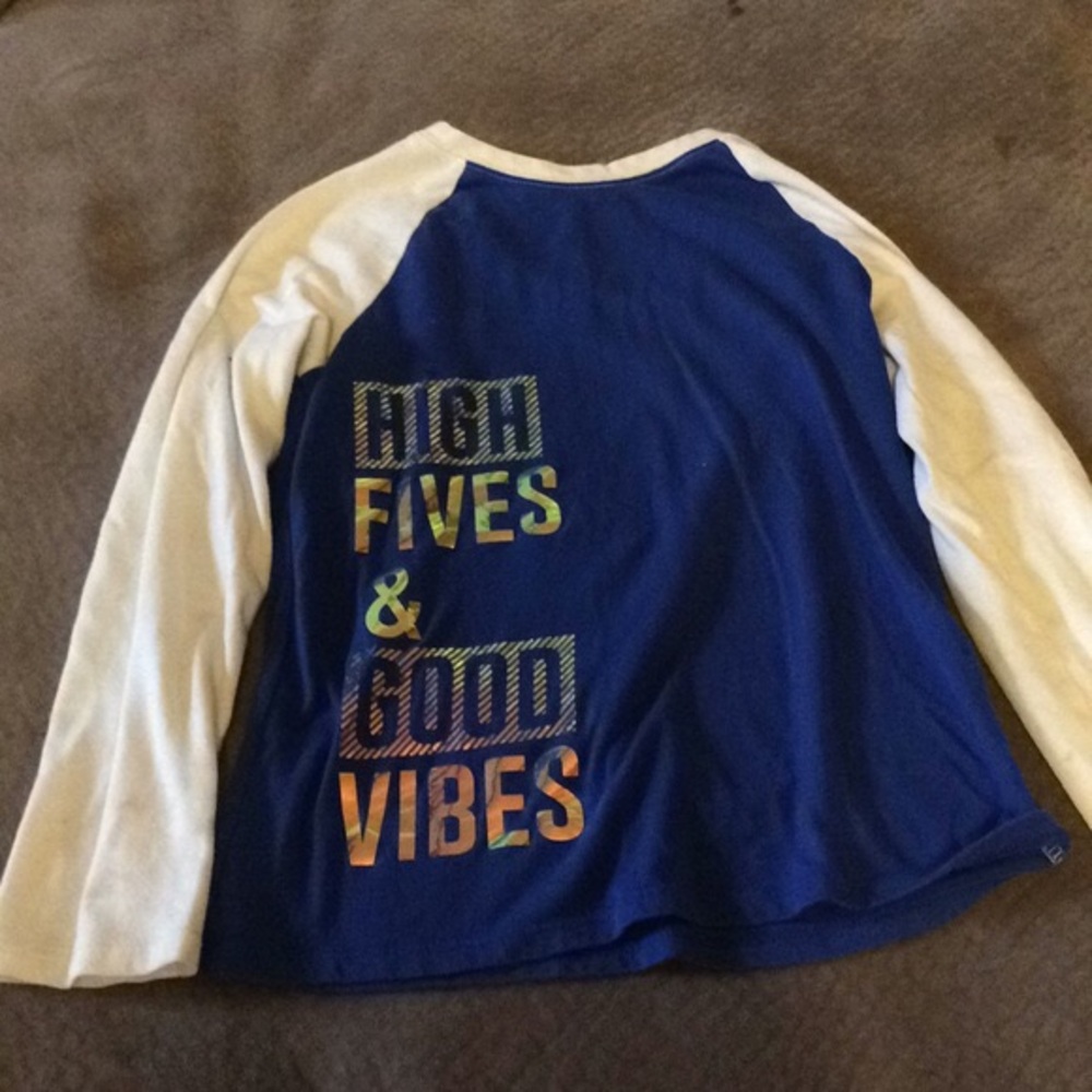 Blue & White Long-Sleeve Raglan Tee - High Fives & Good Vibes